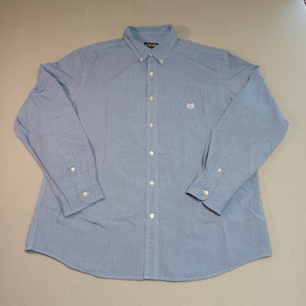 Chaps Mens XL Easy Care Button Down Shirt Colby‎ Blue Long Sleeve Crest Logo